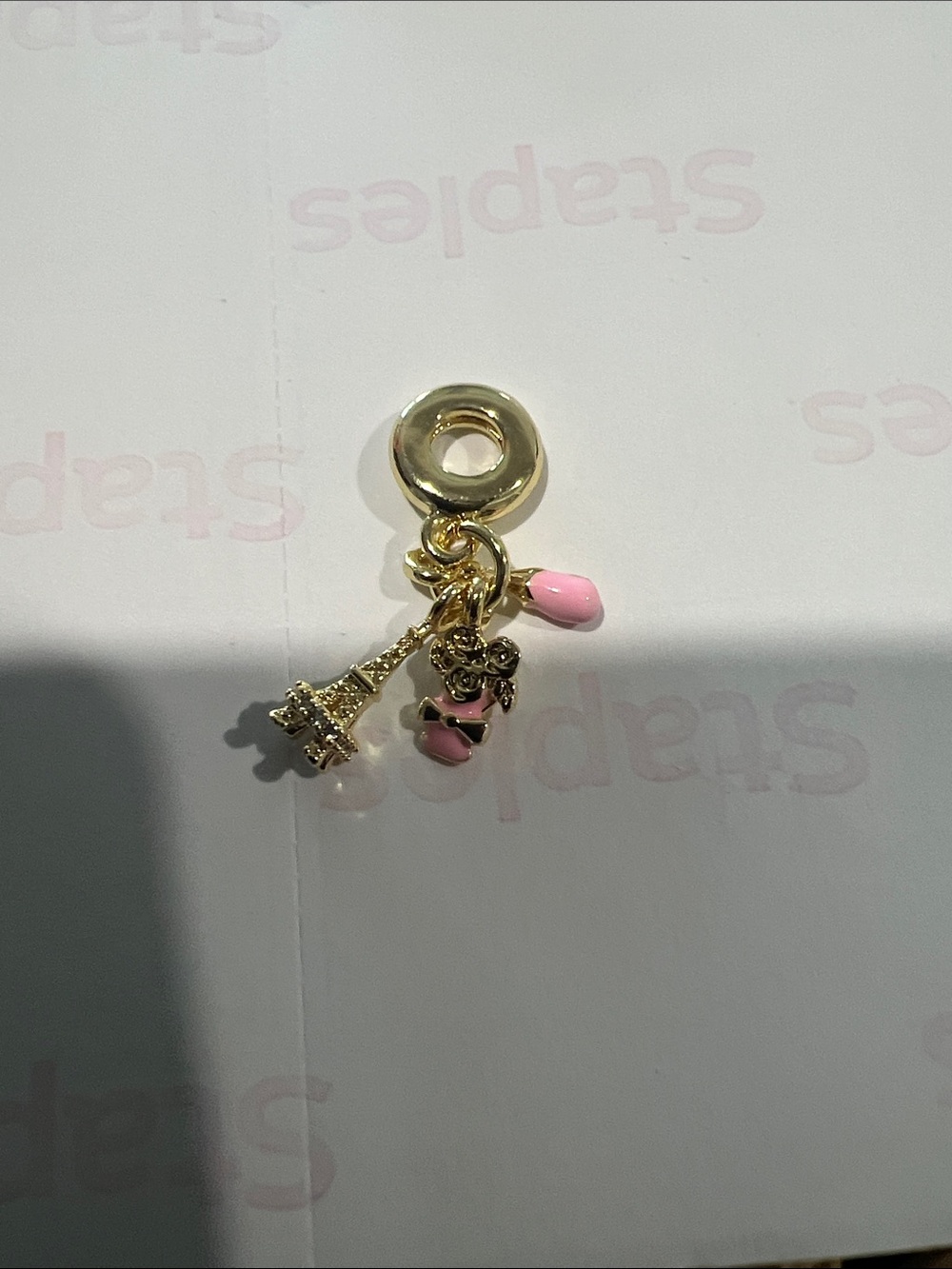 Gold and Pink Eiffel Tower Charm Pendant